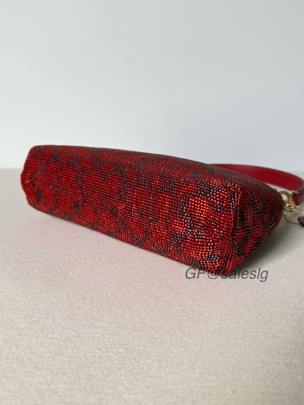 NWT Coach Teri Shoulder Bag With Chain
Signature Beaded Satin Crimson Red CET14 - Picture 9 of 15